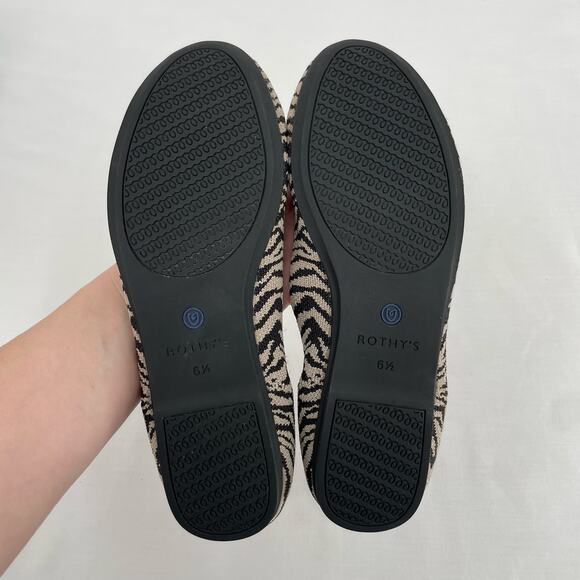 Rothy’s The Flat in Black Zebra Neutral Tapue Tan Printed Sustainable Flats 6.5 - Picture 14 of 15